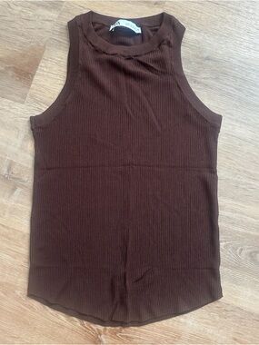 Zara Ribbed Tank Top in Deep Brown
